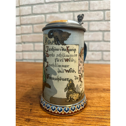 Original German Mettlach #2090 Card Playing 8" Beer Stein Mug Antique Vintage