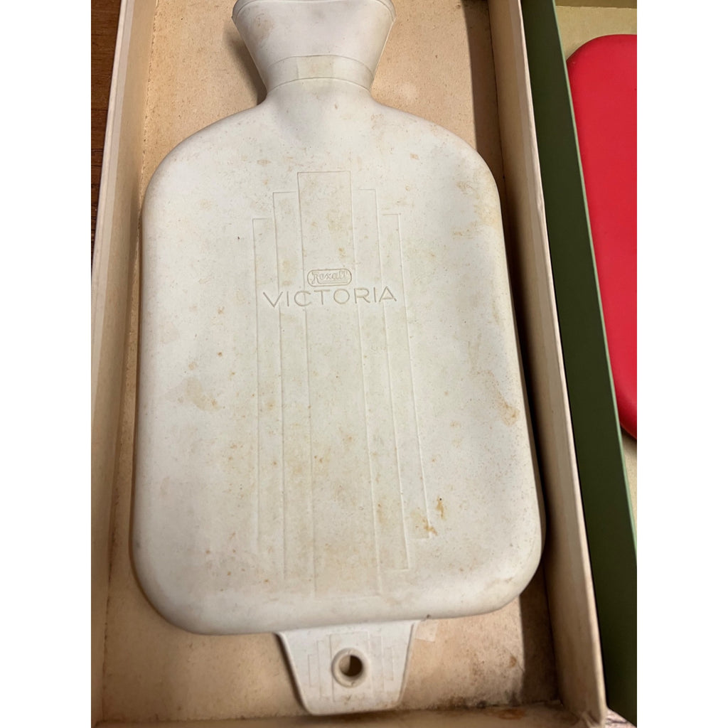 Vintage Rexall Victoria Heat Hot Water Bottle Red & White w/ Oriignla Boxes