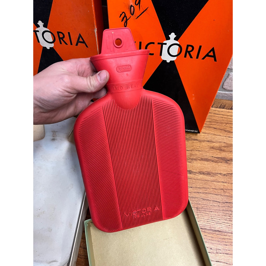 Vintage Rexall Victoria Heat Hot Water Bottle Red & White w/ Oriignla Boxes
