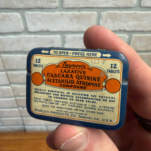 Vintage Laymon's Laxative Medicine Tin Litho Spencer Indiana W/ Contents