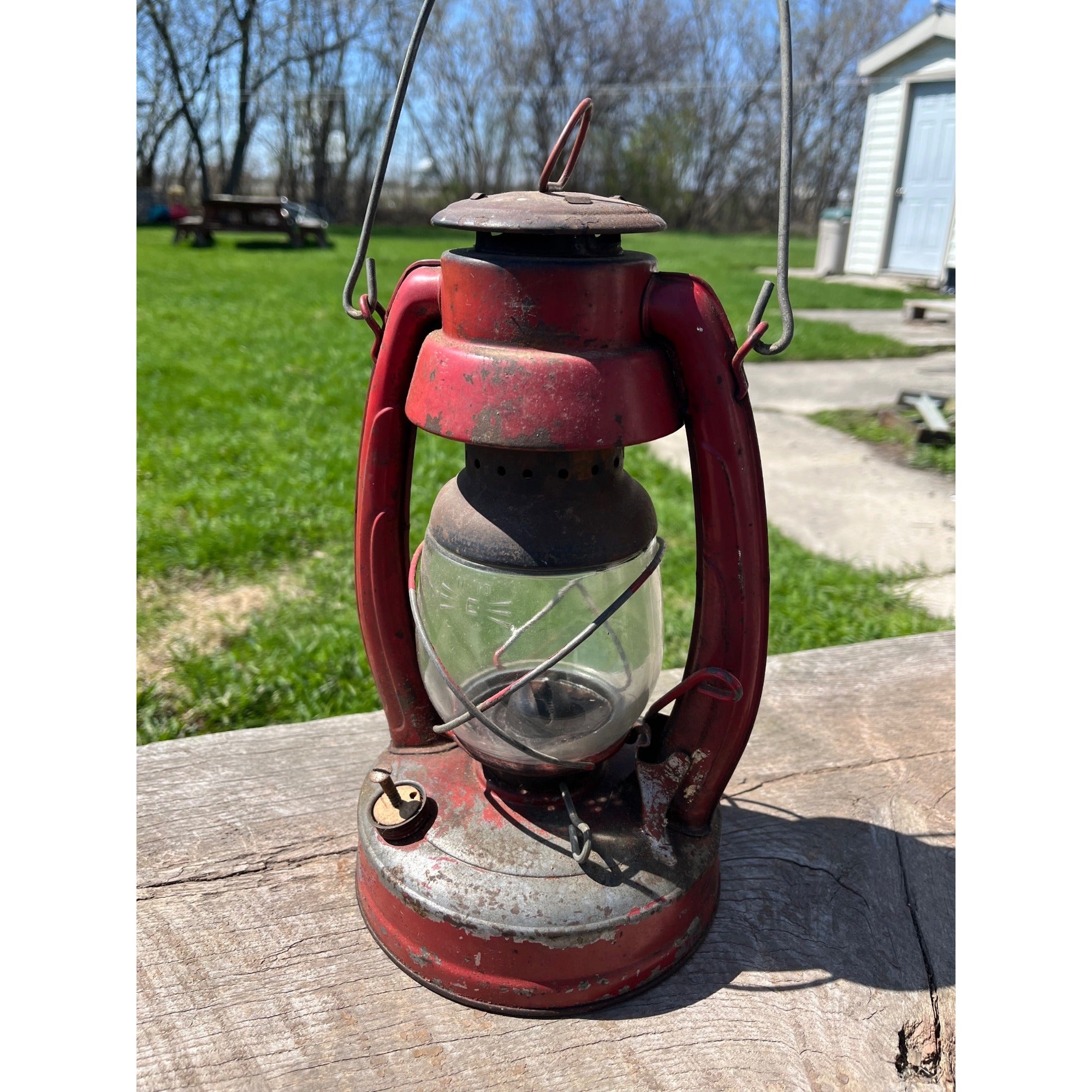 Vintage Elgin Red Kerosene Barn/Railroad Lantern w/Clear Globe