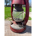 Vintage Elgin Red Kerosene Barn/Railroad Lantern w/Clear Globe
