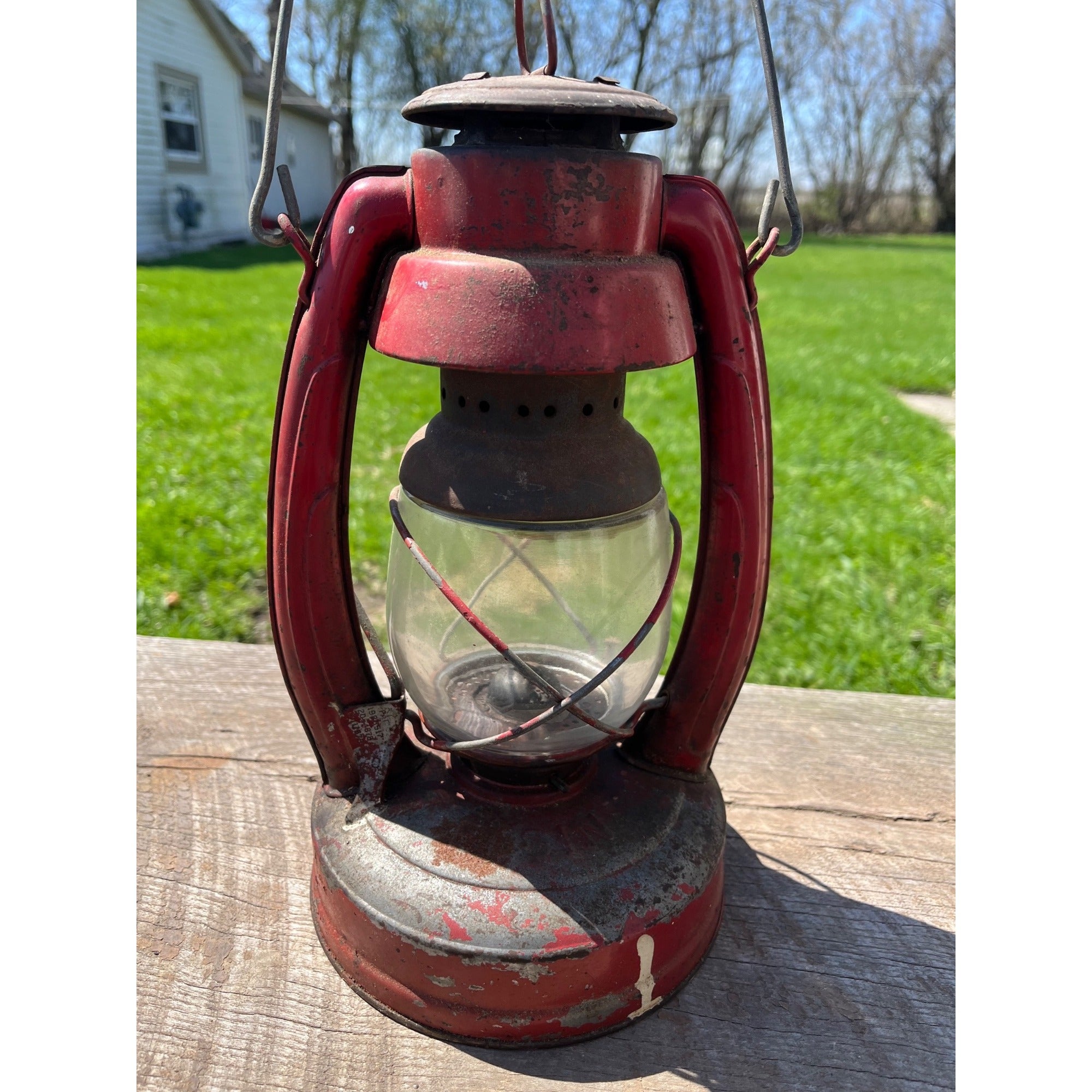 Vintage Elgin Red Kerosene Barn/Railroad Lantern w/Clear Globe