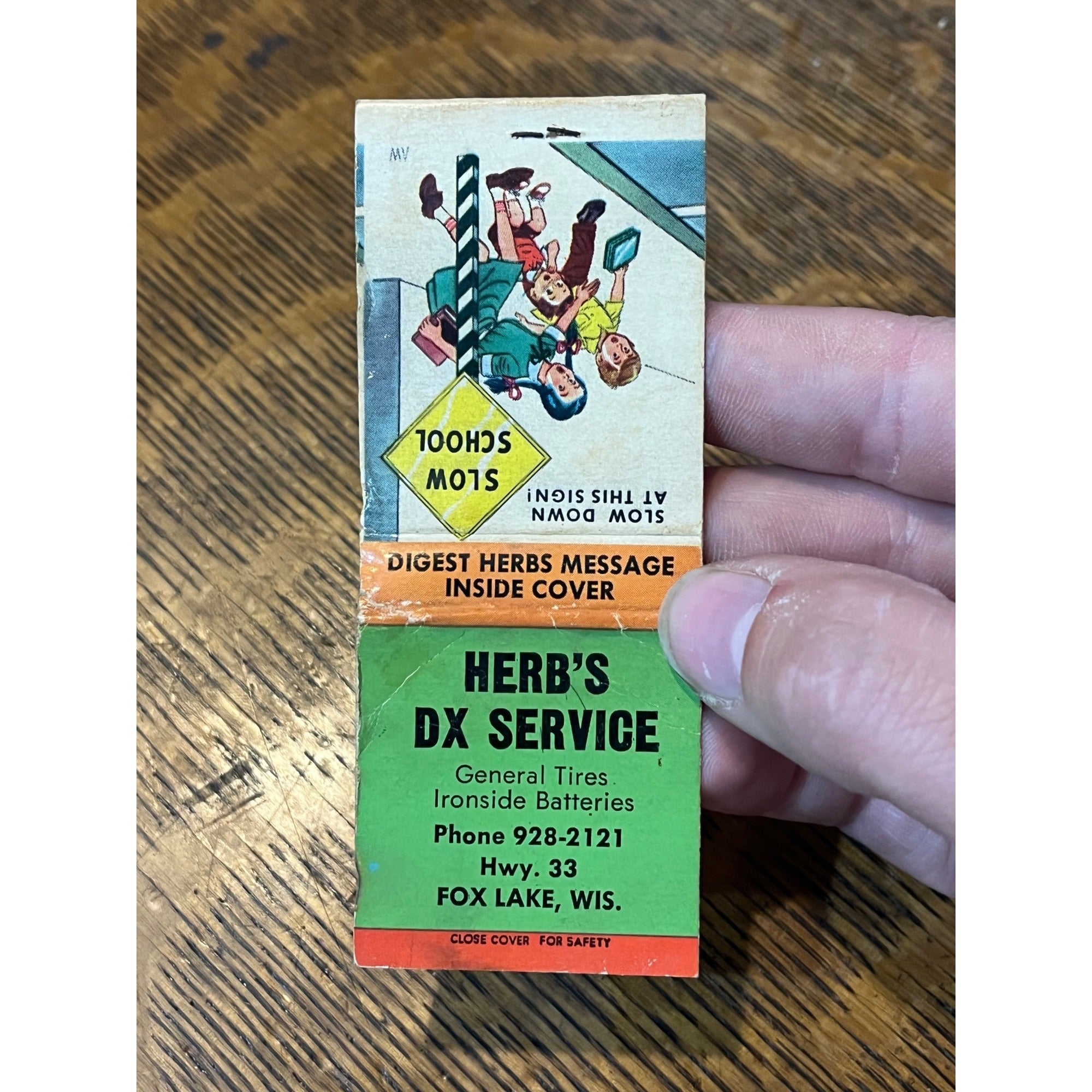 Vintage Empty Matchbook Advertising -Herb's DX Service - Fox Lake, Wis