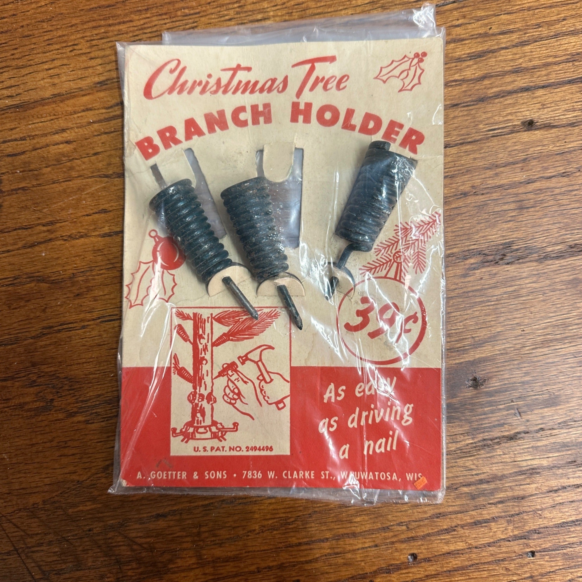 Vintage Christmas Tree Branch Metal Holders on Card Great Retro Holiday Decor