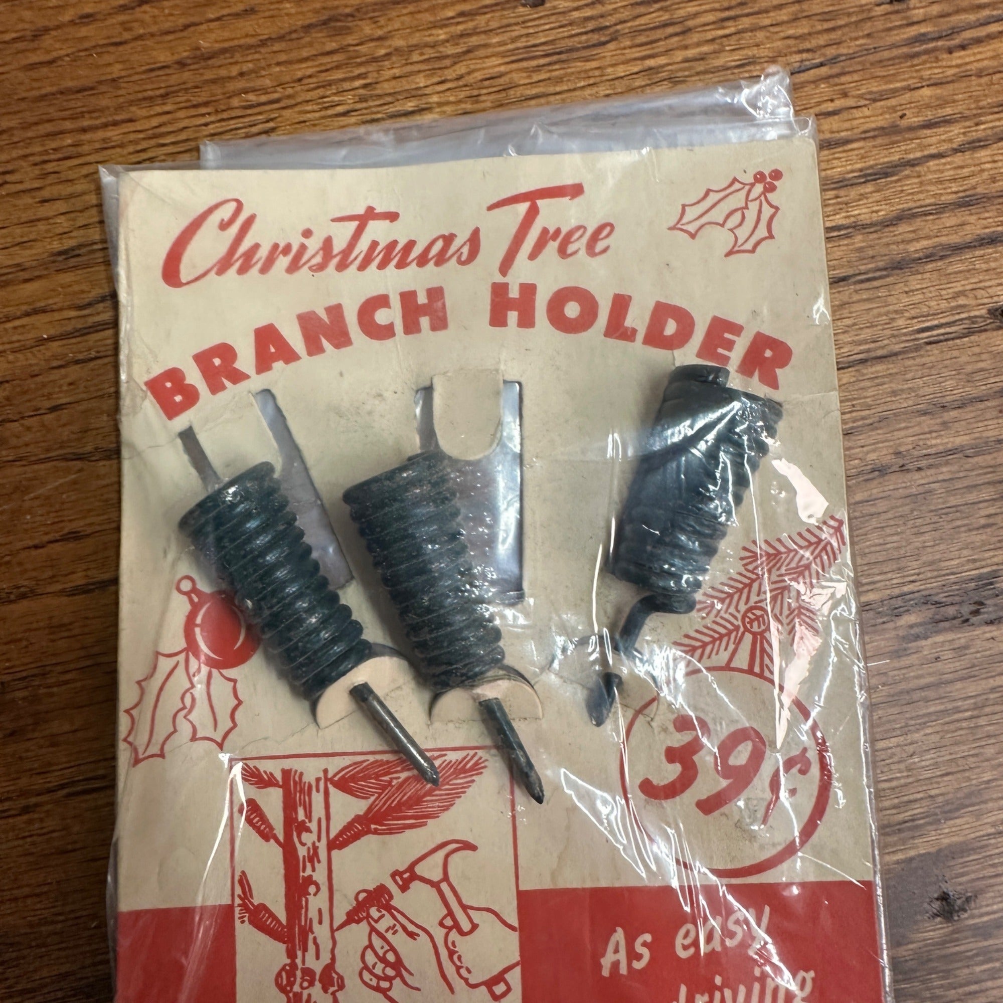 Vintage Christmas Tree Branch Metal Holders on Card Great Retro Holiday Decor