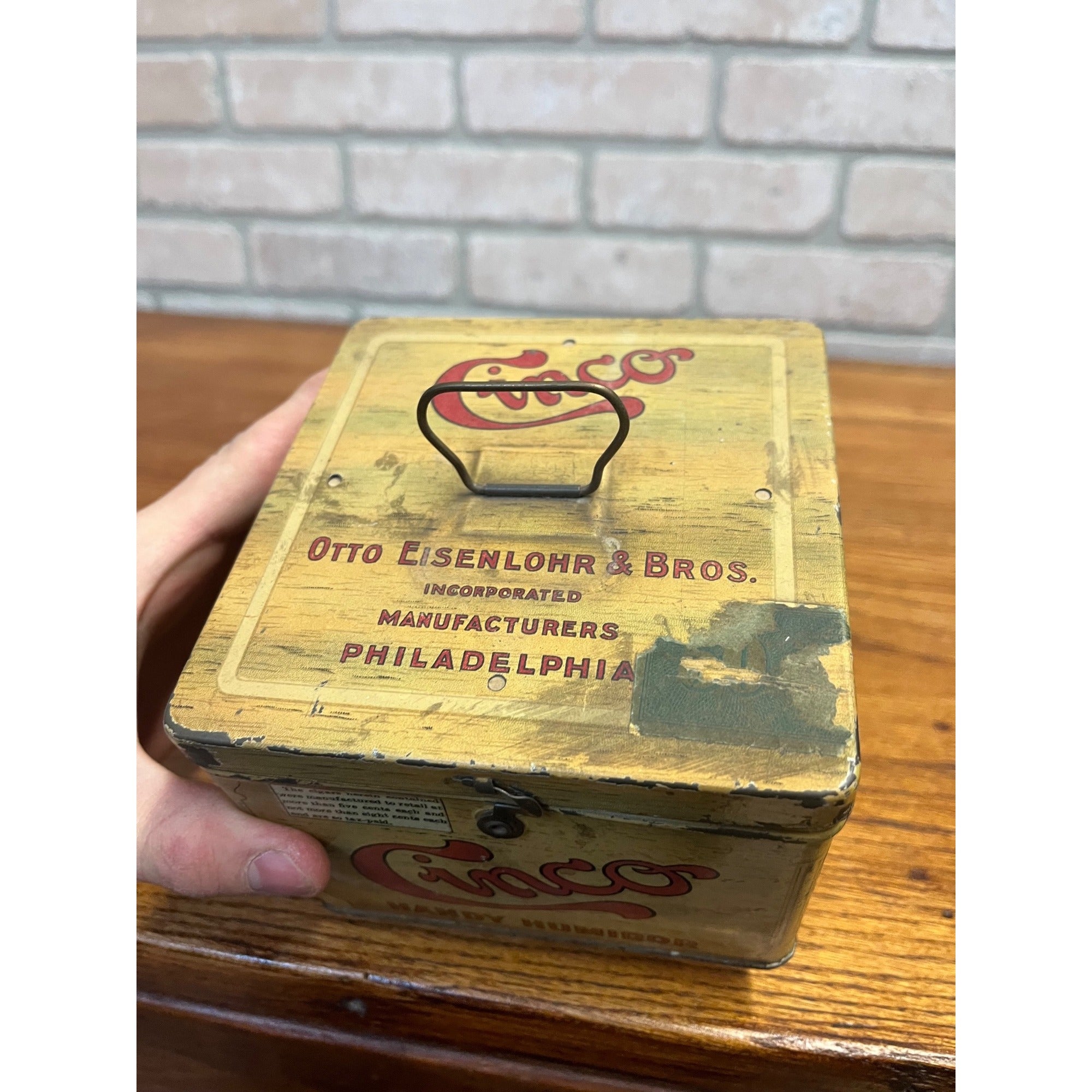 Vintage Cinco Handy Humidor Hinged Tobacco Cigar Tin by Otto Eisenlohr & Bros