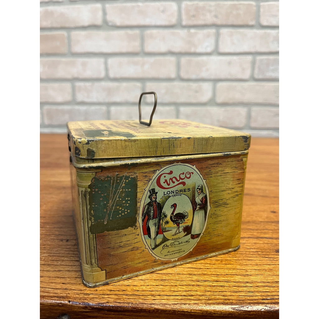 Vintage Cinco Handy Humidor Hinged Tobacco Cigar Tin by Otto Eisenlohr & Bros