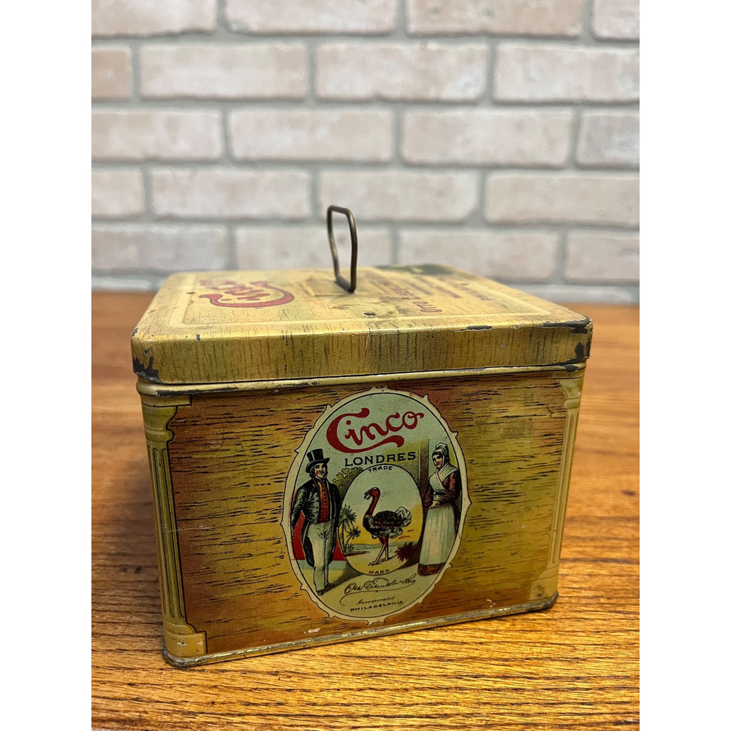 Vintage Cinco Handy Humidor Hinged Tobacco Cigar Tin by Otto Eisenlohr & Bros