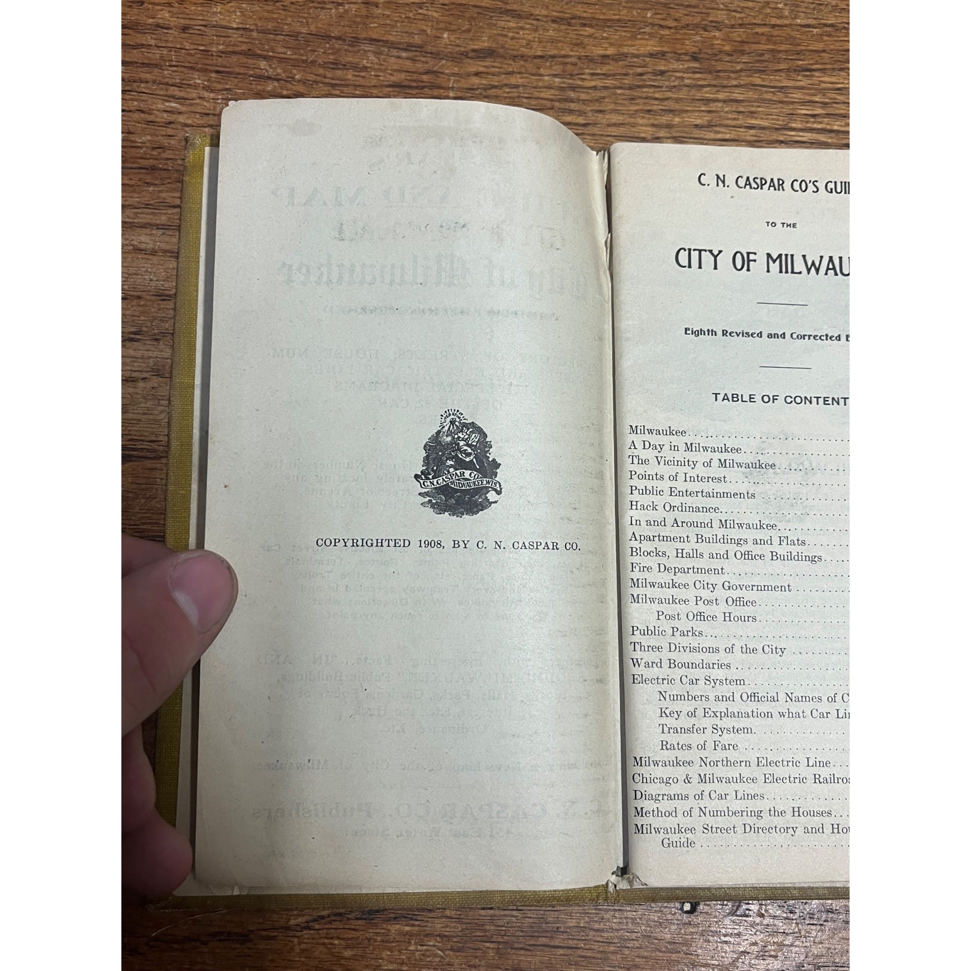 1908 Caspar's Guide & Map Milwaukee-Directory of Streets, Houses Number & Elec.