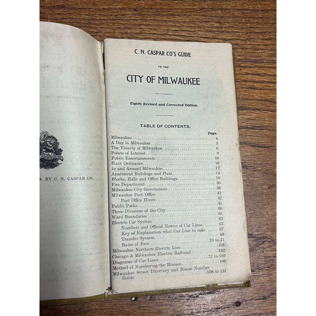 1908 Caspar's Guide & Map Milwaukee-Directory of Streets, Houses Number & Elec.