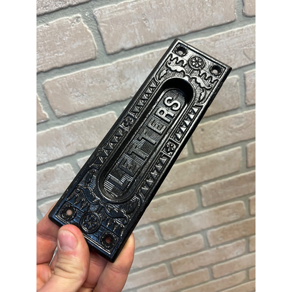 Vintage Mail Delivery Slot Door Mailbox Eastlake Victorian Cast Iron Metal