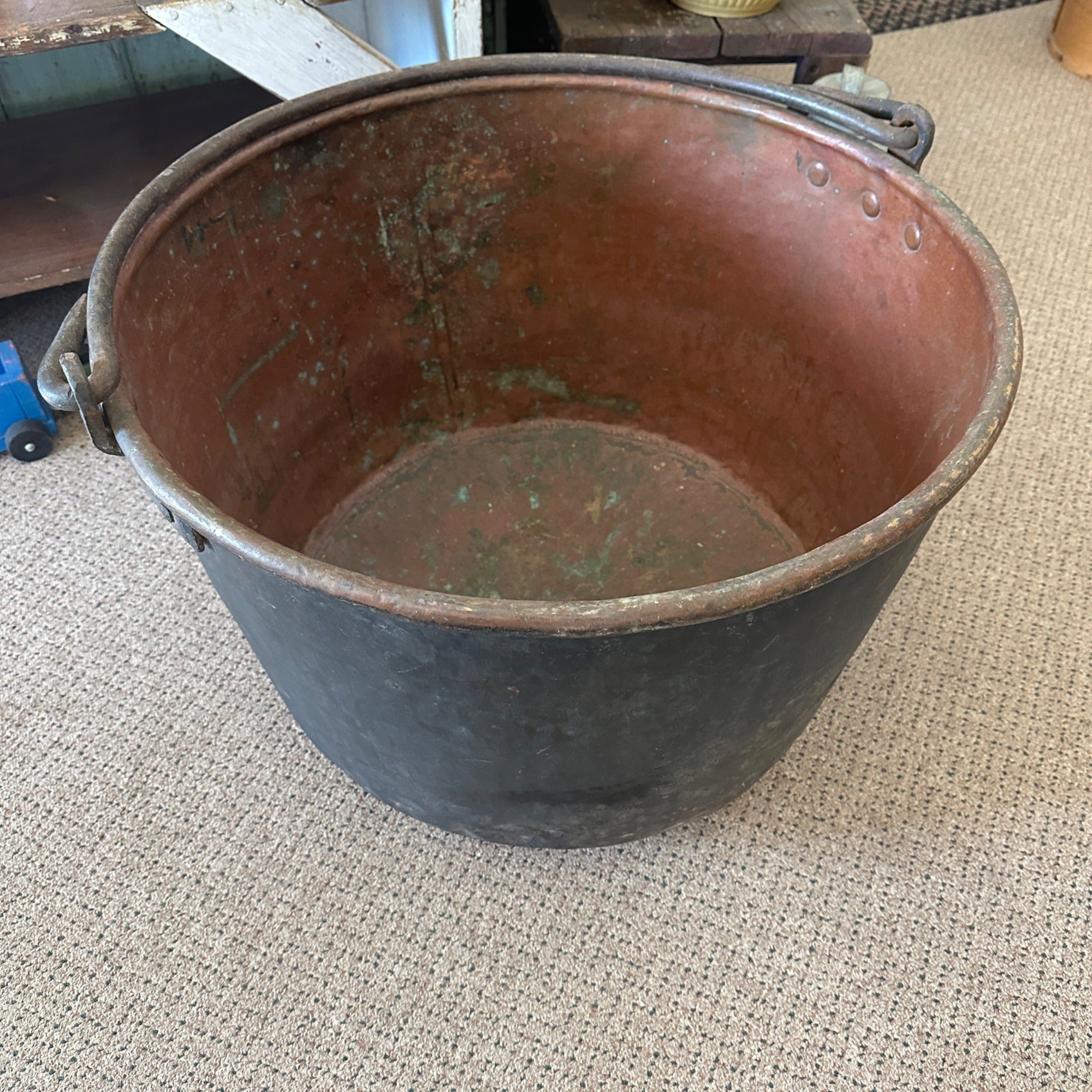 Antique Primitive 1800s Large Solid Copper Apple Butter Cauldron Kettle Pot