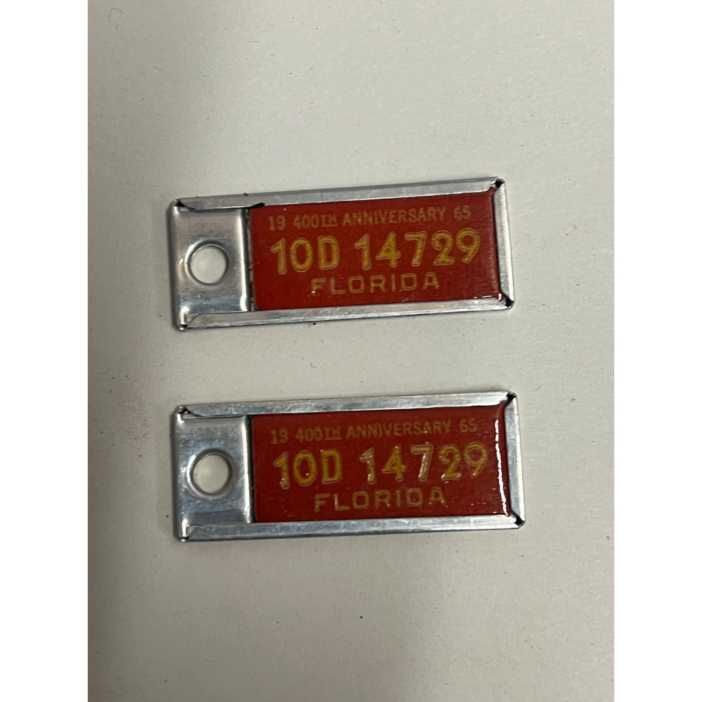 Vintage Pair 1965 Florida License Plate Tag Keychain DAV Mini Disabled Vets 400th
