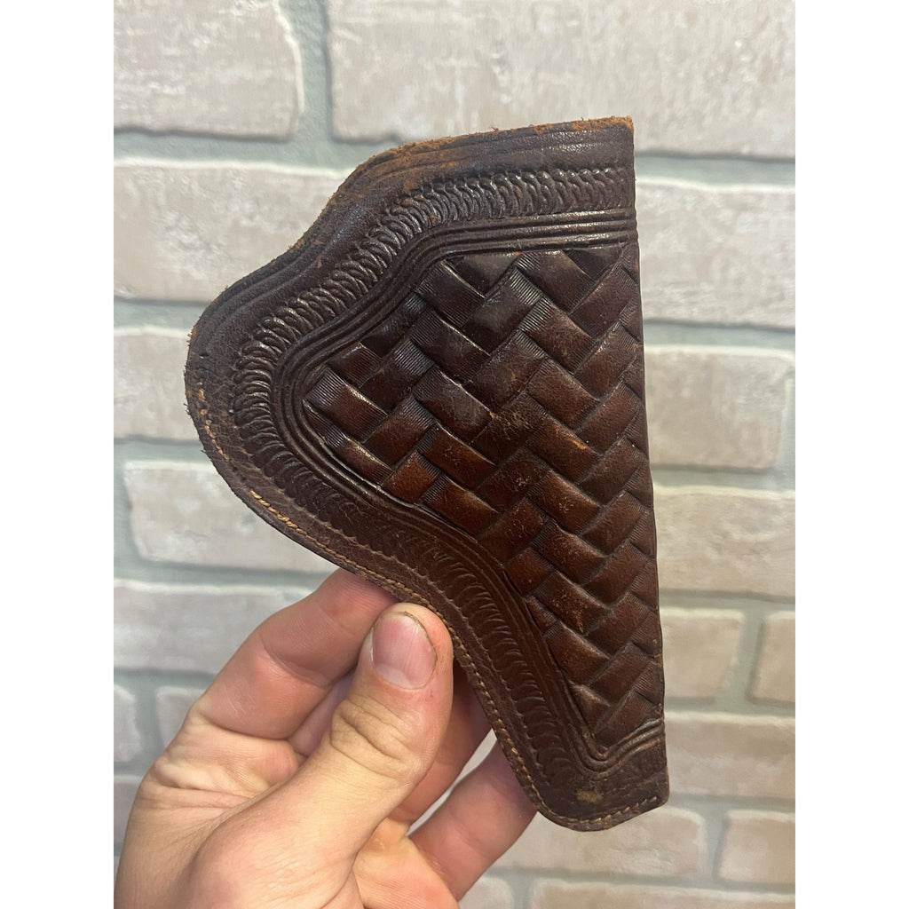 Vintage Basketweave Leather Holster Snub Nose Revolver RH S&W Colt Detective 6"
