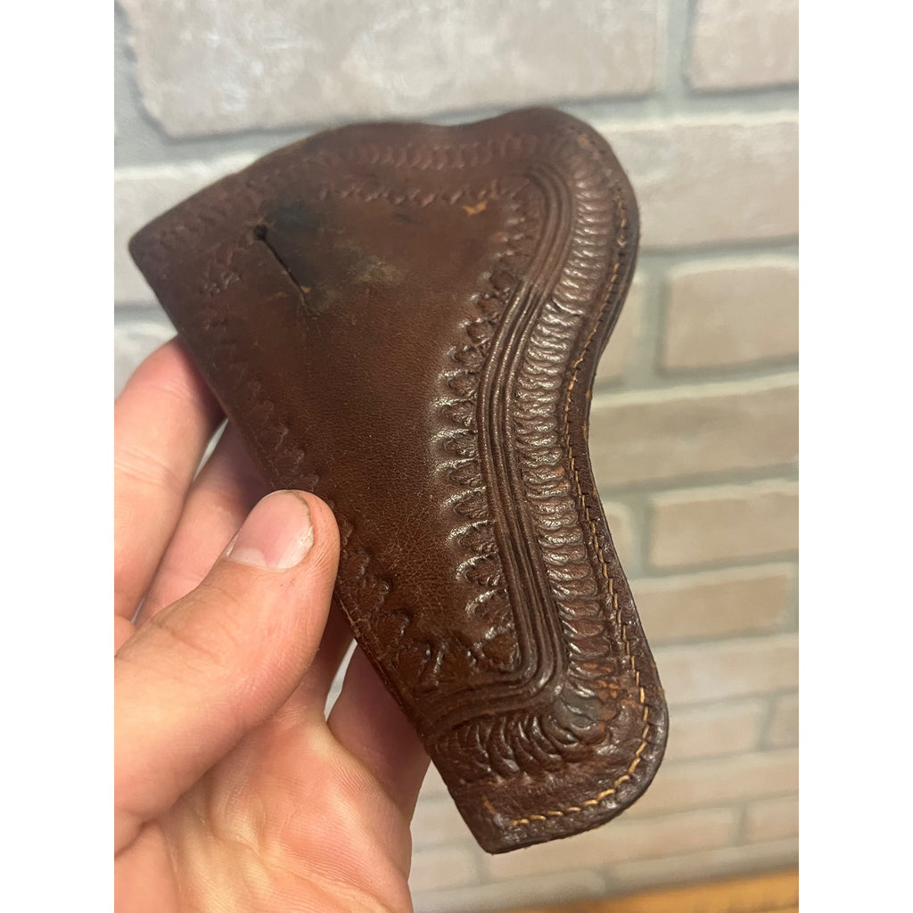 Vintage Basketweave Leather Holster Snub Nose Revolver RH S&W Colt Detective 6"