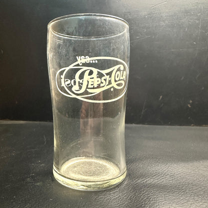 Vintage Say Pepsi Cola White ACL  Fountain Glass Advertising 4-1/2" Tall