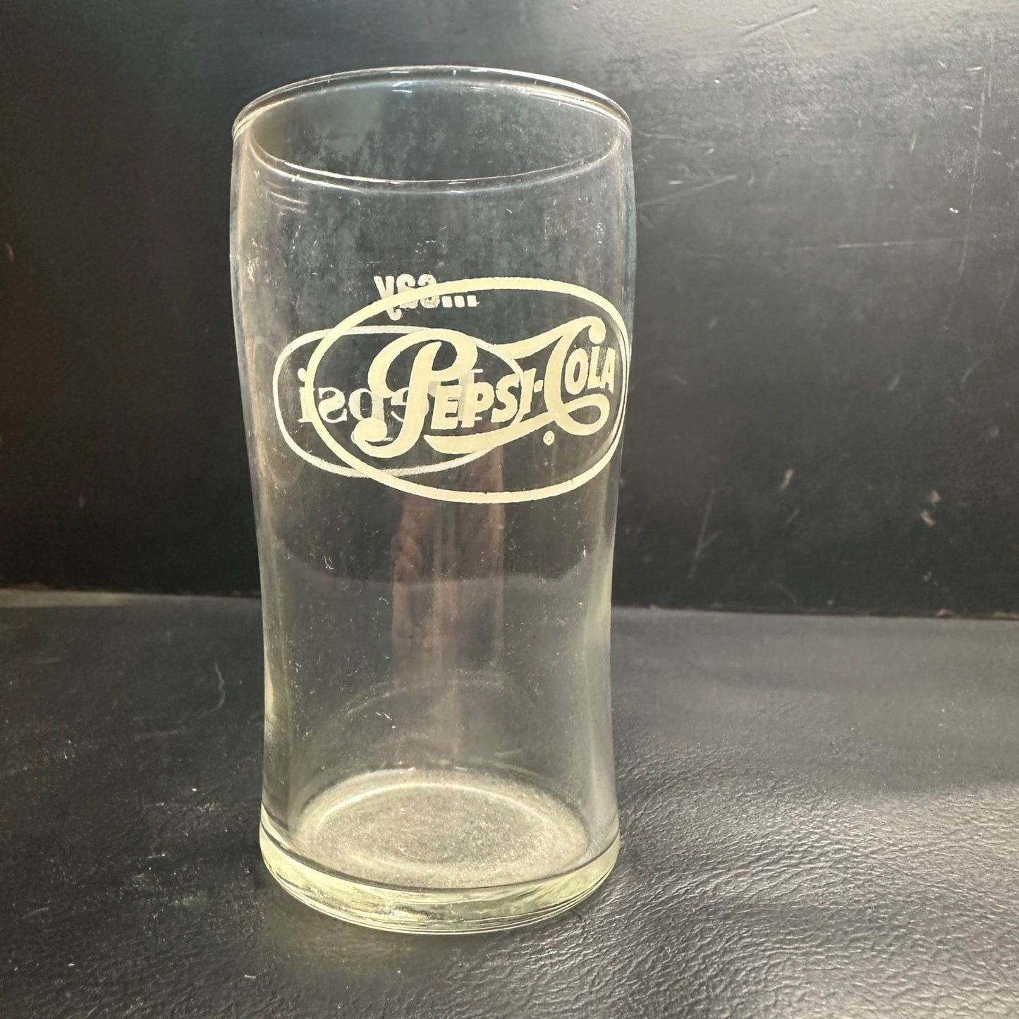 Vintage Say Pepsi Cola White ACL  Fountain Glass Advertising 4-1/2" Tall