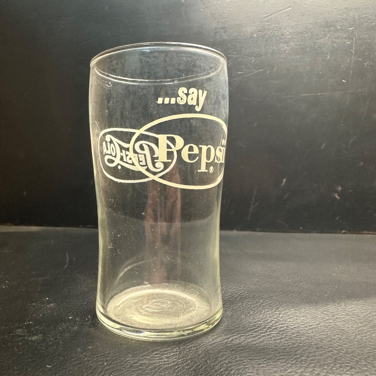 Vintage Say Pepsi Cola White ACL  Fountain Glass Advertising 4-1/2" Tall