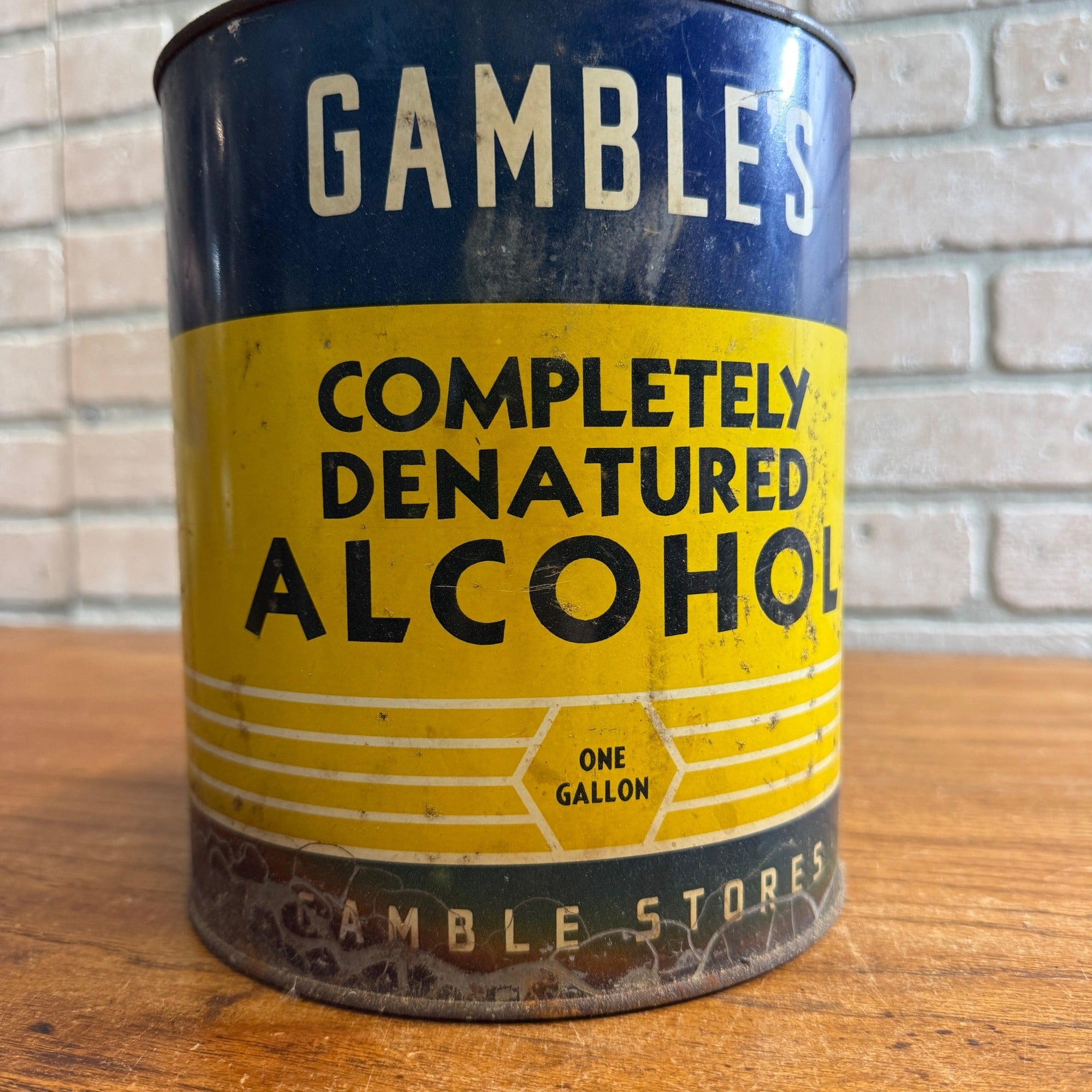 Vintage 1940s Gambles Denatured Alcohol Gallon Advertising Tin Empty Can