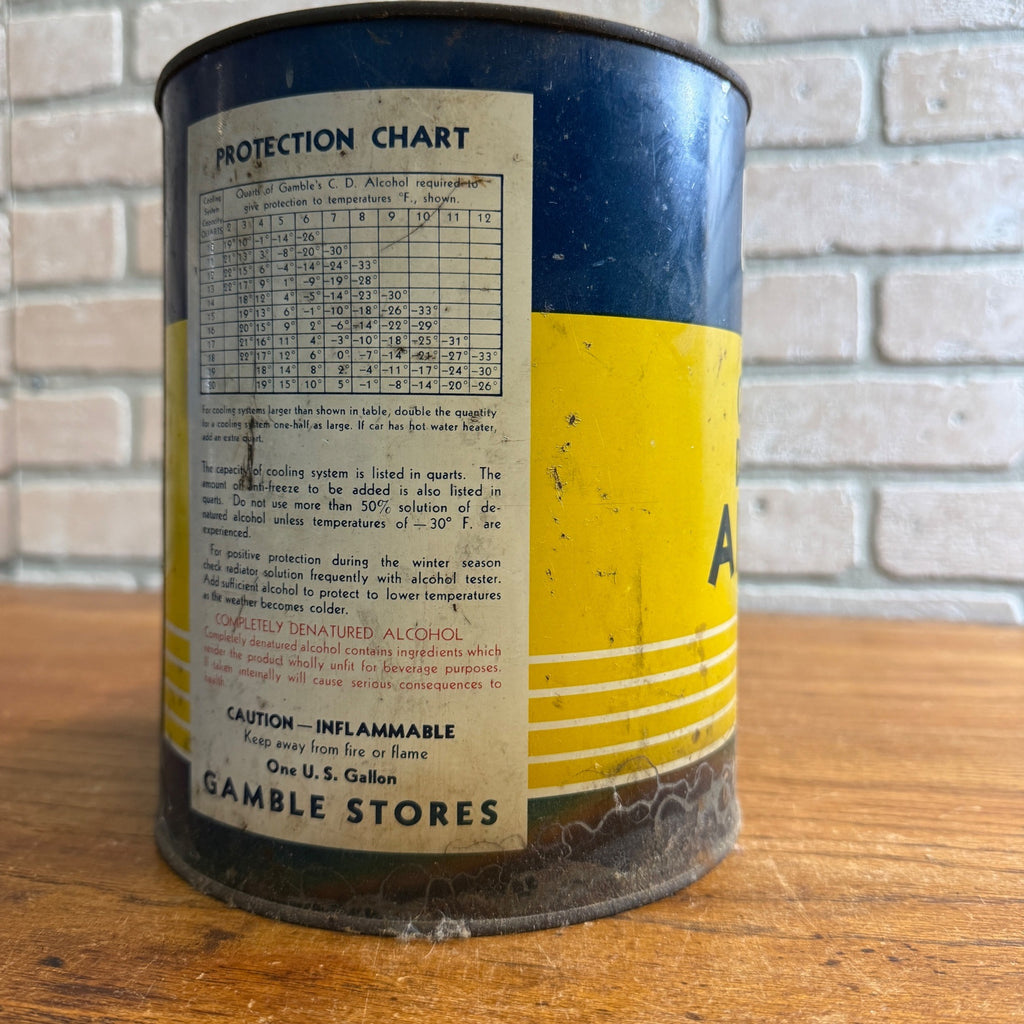 Vintage 1940s Gambles Denatured Alcohol Gallon Advertising Tin Empty Can