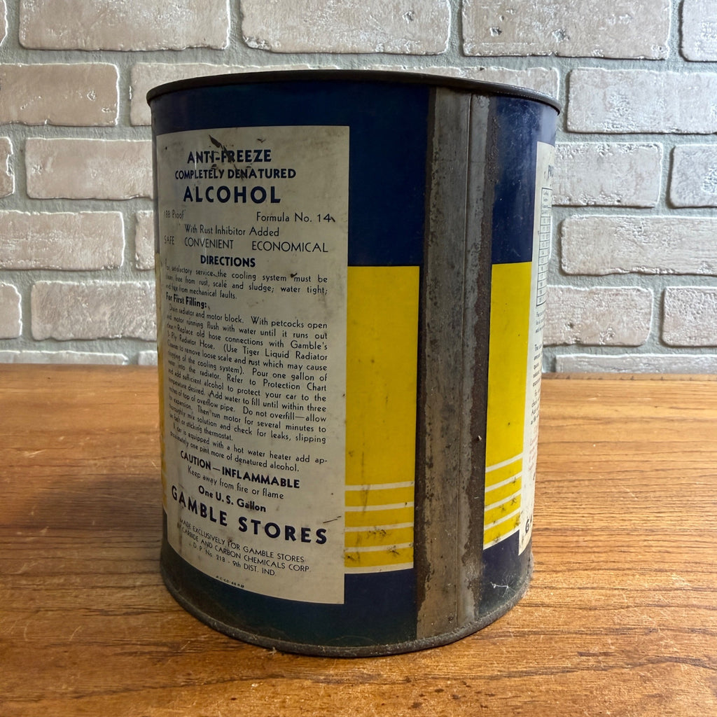 Vintage 1940s Gambles Denatured Alcohol Gallon Advertising Tin Empty Can