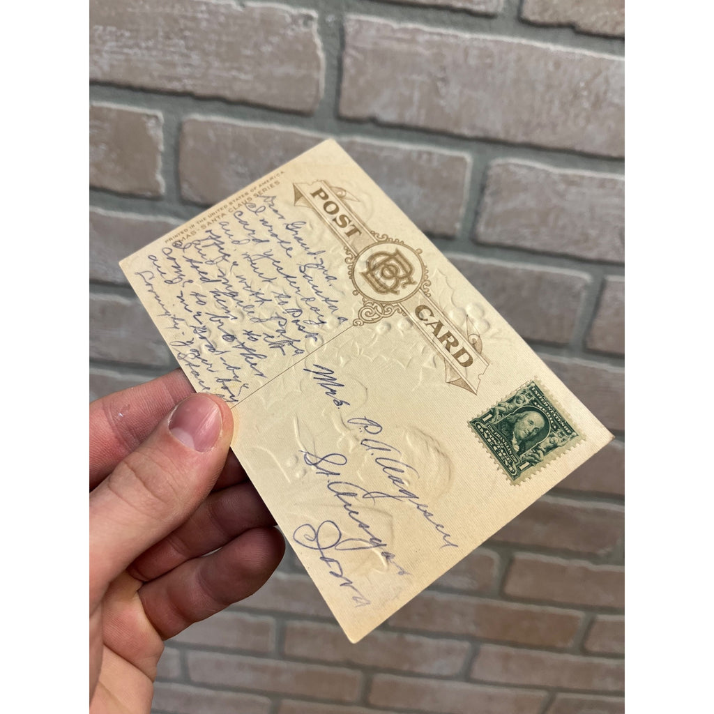 Xmas - Santa Claus Series Postcard "Christmas Greetings" Antique Telephone