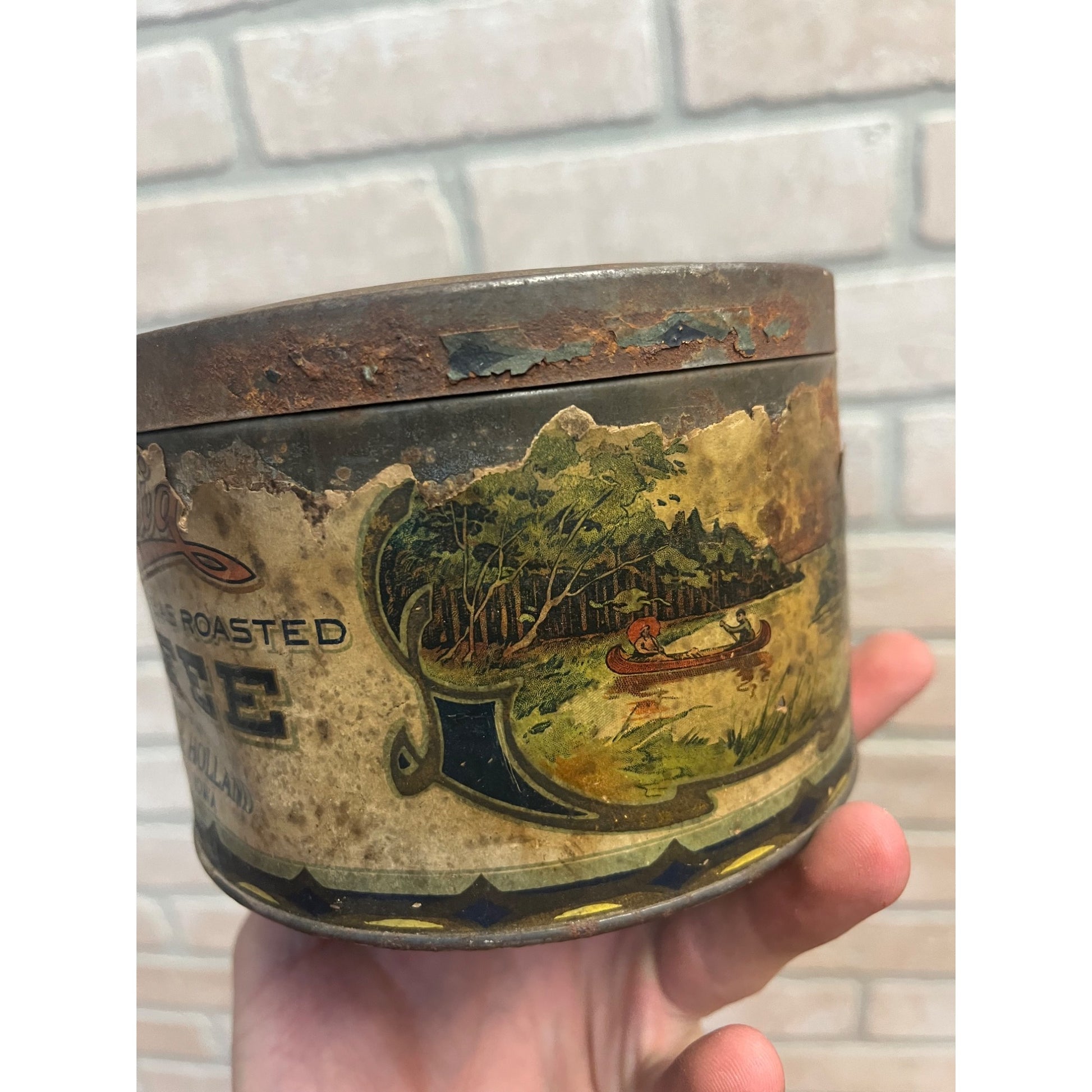 RARE Vintage 1920s Arcadia Coffee Tin Can Waterloow IA Iowa Johnston & Holland