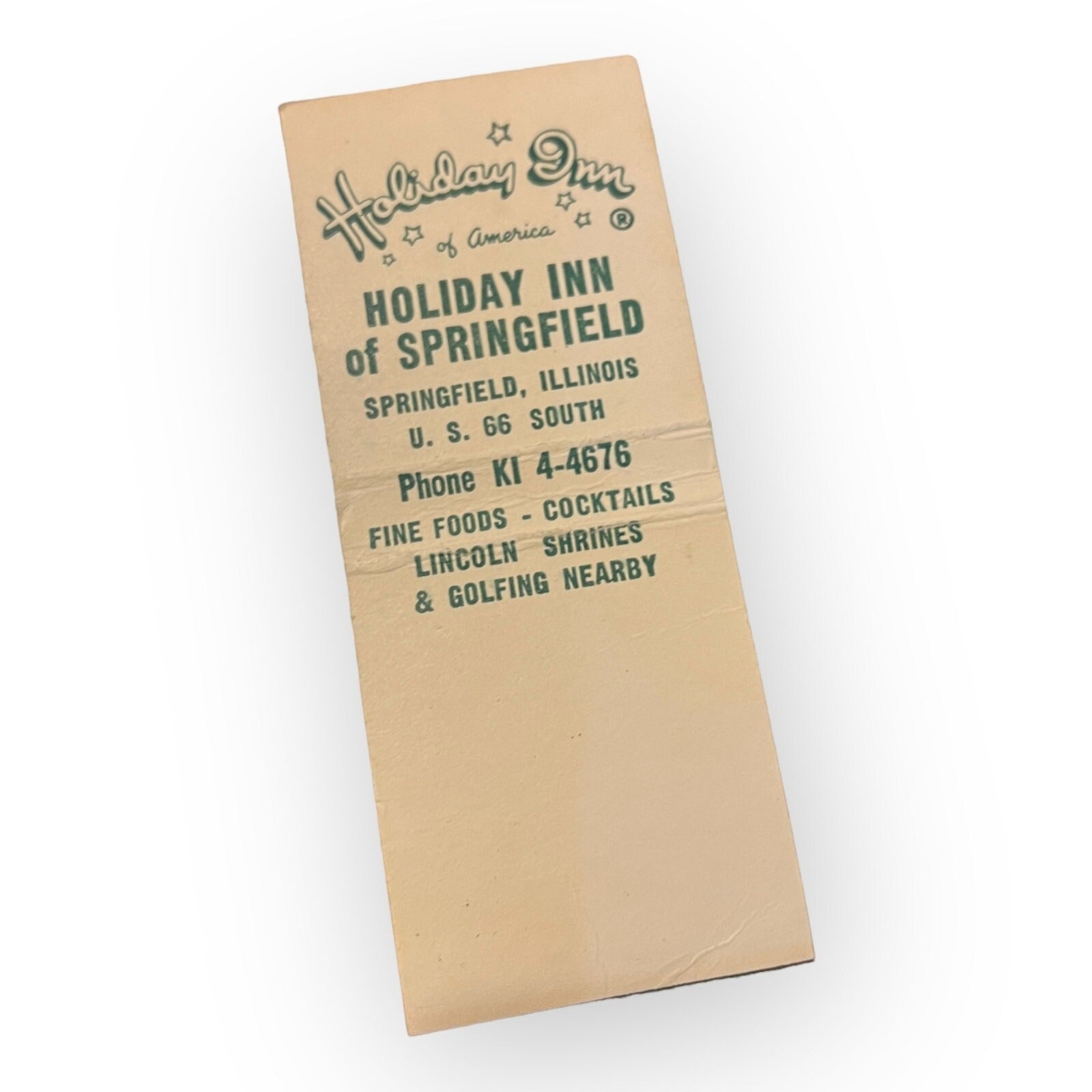 Vintage Holiday Inn Springfiled Ilinois Hotel Advertising Matchbook