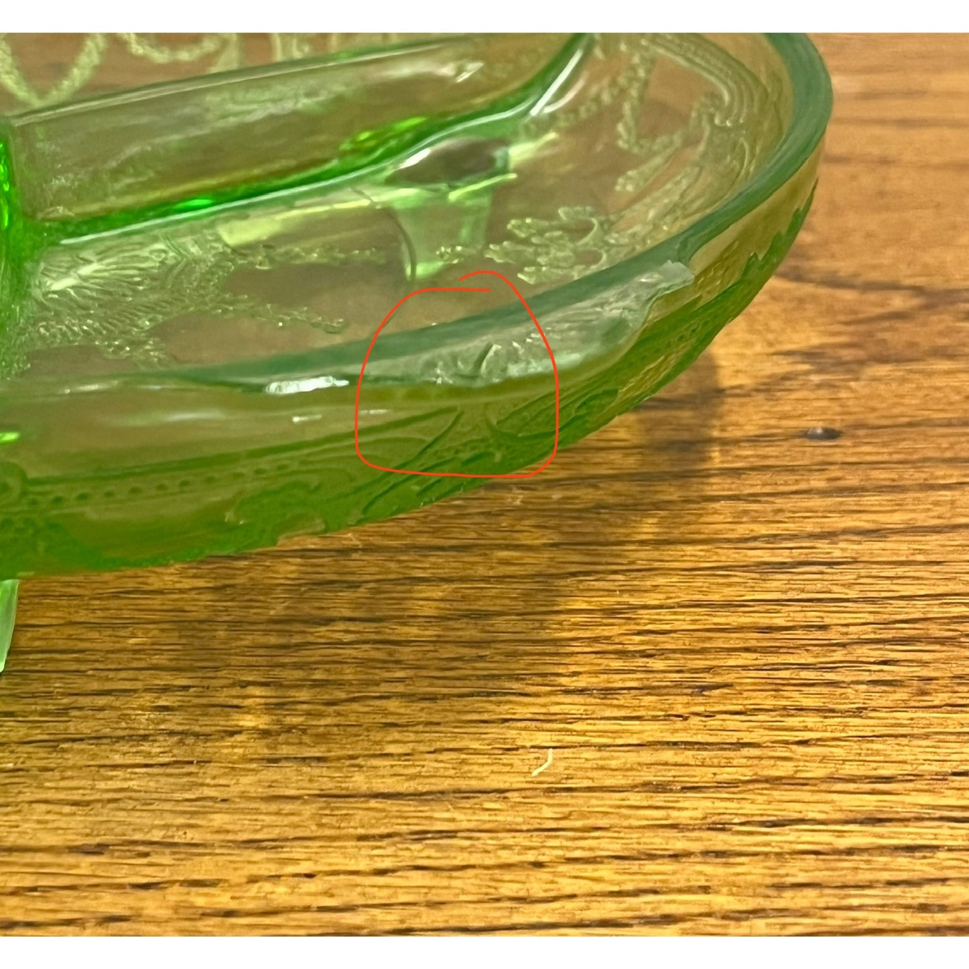 Vintage Uranium Anchor Hocking Cameo Ballerina Glass Divided Relish Dish 7.5”W