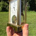 Bulova Vintage Brass Carriage Mantel Clock With Roman Numerals & Glass Panels 1980s