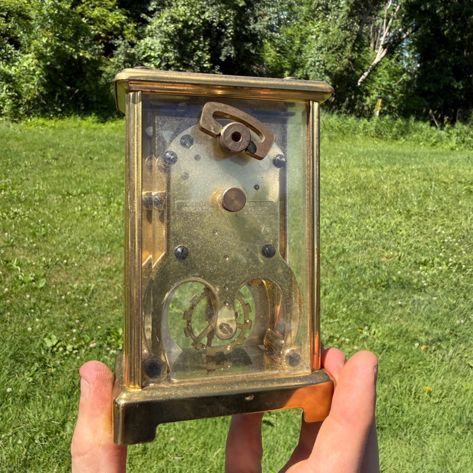Bulova Vintage Brass Carriage Mantel Clock With Roman Numerals & Glass Panels 1980s