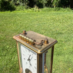Bulova Vintage Brass Carriage Mantel Clock With Roman Numerals & Glass Panels 1980s