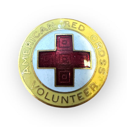 Vintage 1" Red Cross Yellow Enamel Volunteer Pin