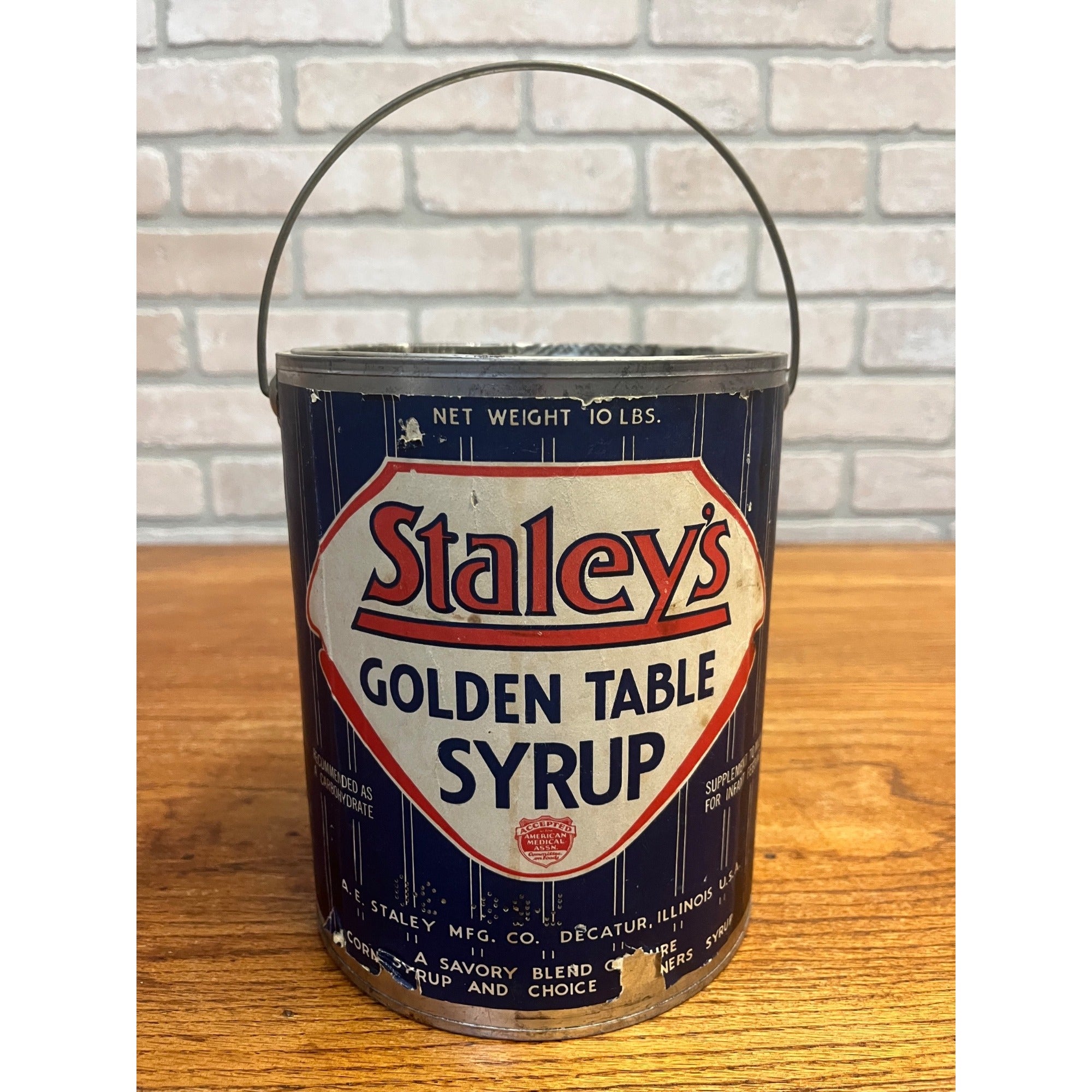 Vintage Staley's Golden Table Syrup Can Tin Decatur Illinois IL Pail Advertising