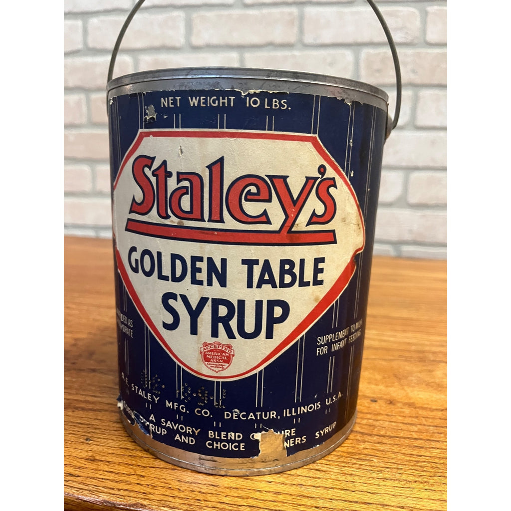 Vintage Staley's Golden Table Syrup Can Tin Decatur Illinois IL Pail Advertising