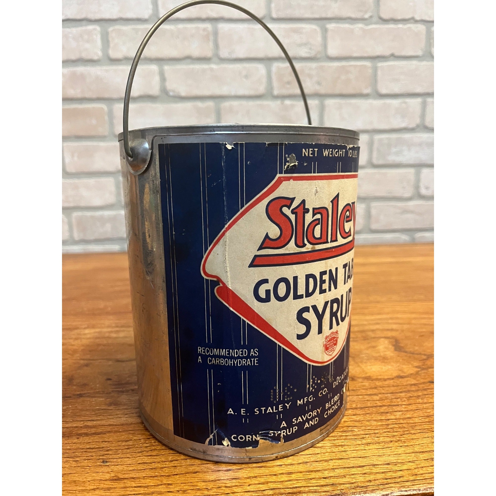 Vintage Staley's Golden Table Syrup Can Tin Decatur Illinois IL Pail Advertising