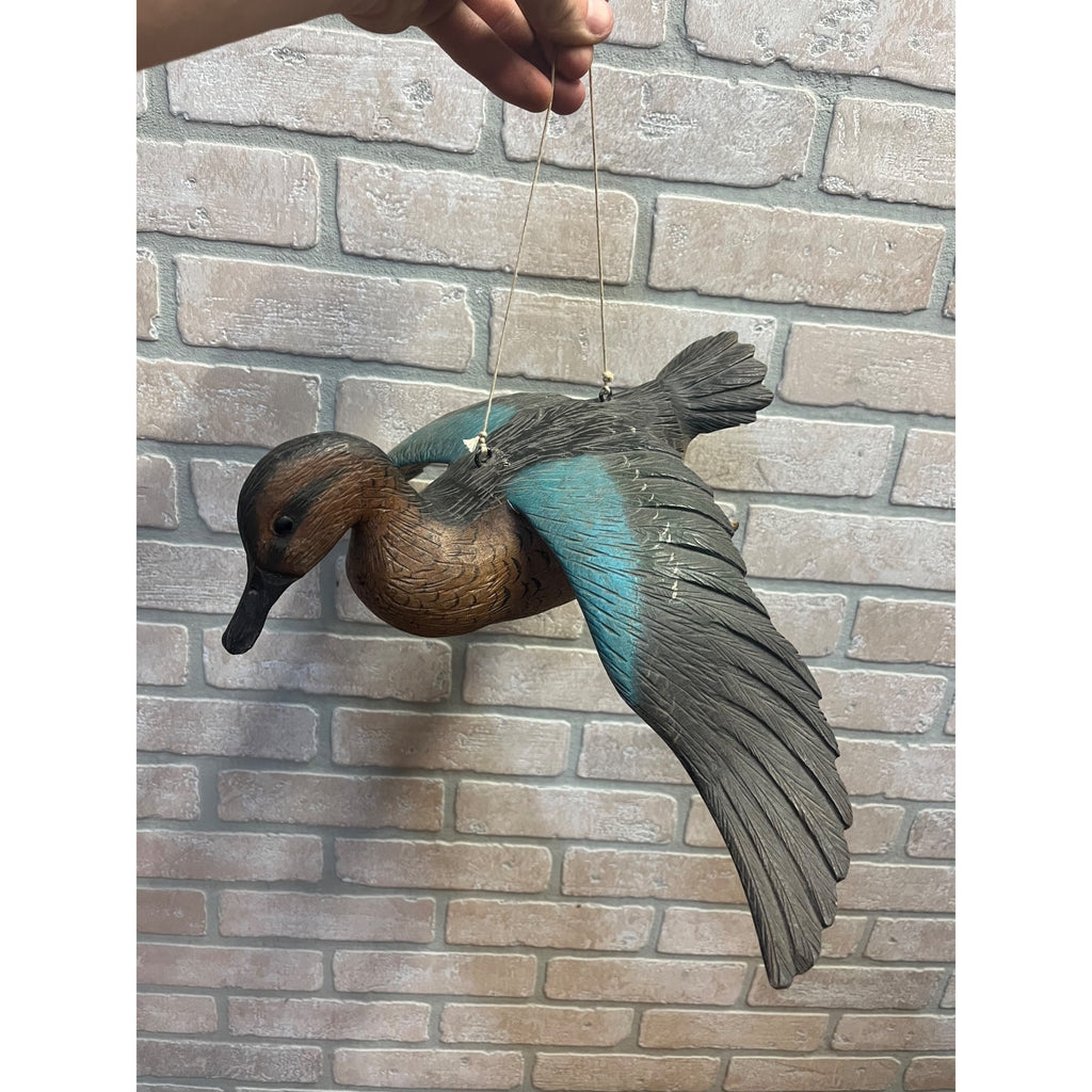 Casey Edwards Blue Wing Teal Hen in Flight Wood Carving Decoy Manitowoc