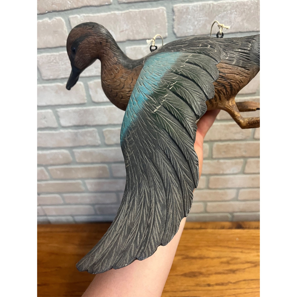 Casey Edwards Blue Wing Teal Hen in Flight Wood Carving Decoy Manitowoc