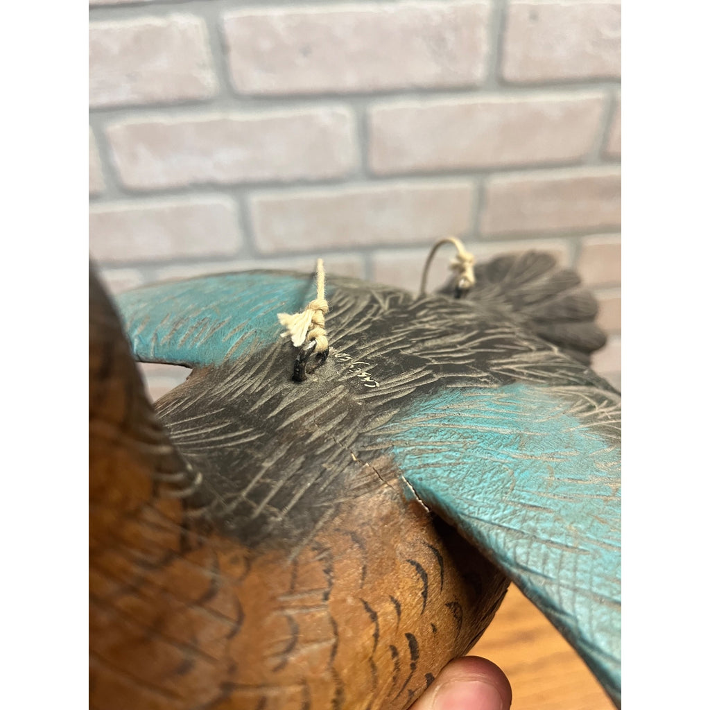 Casey Edwards Blue Wing Teal Hen in Flight Wood Carving Decoy Manitowoc