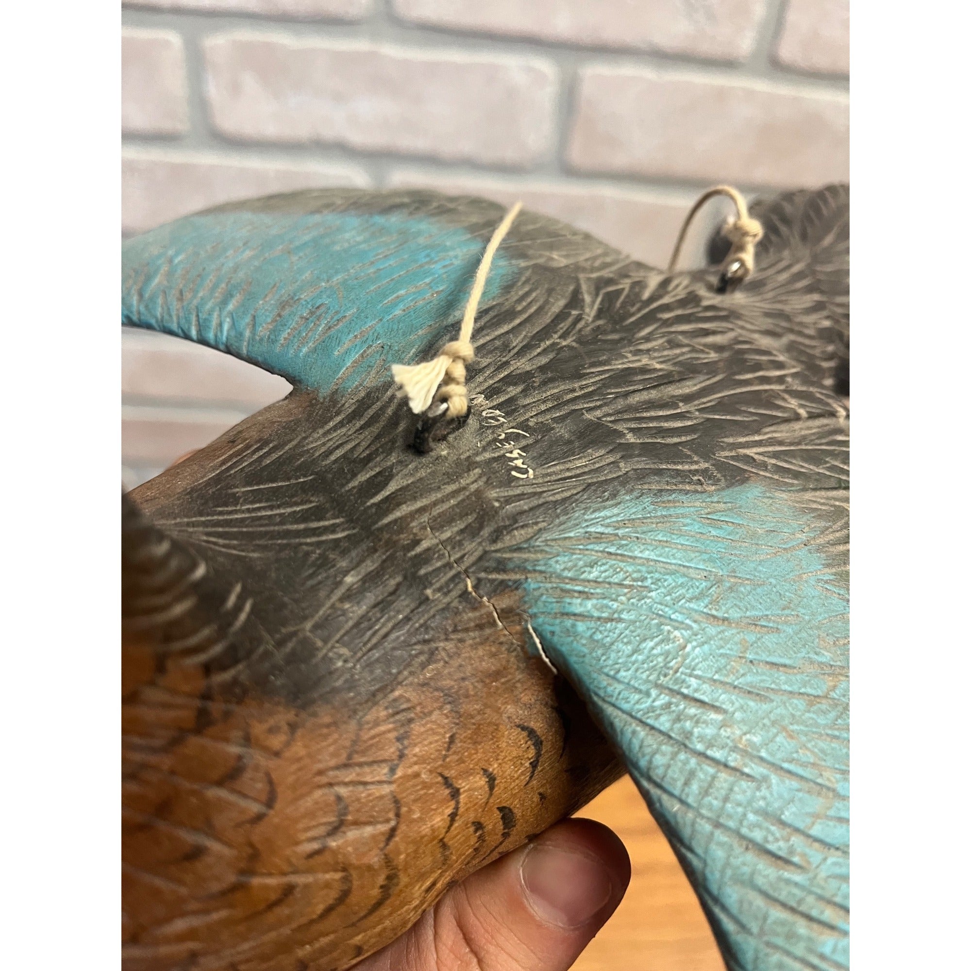 Casey Edwards Blue Wing Teal Hen in Flight Wood Carving Decoy Manitowoc