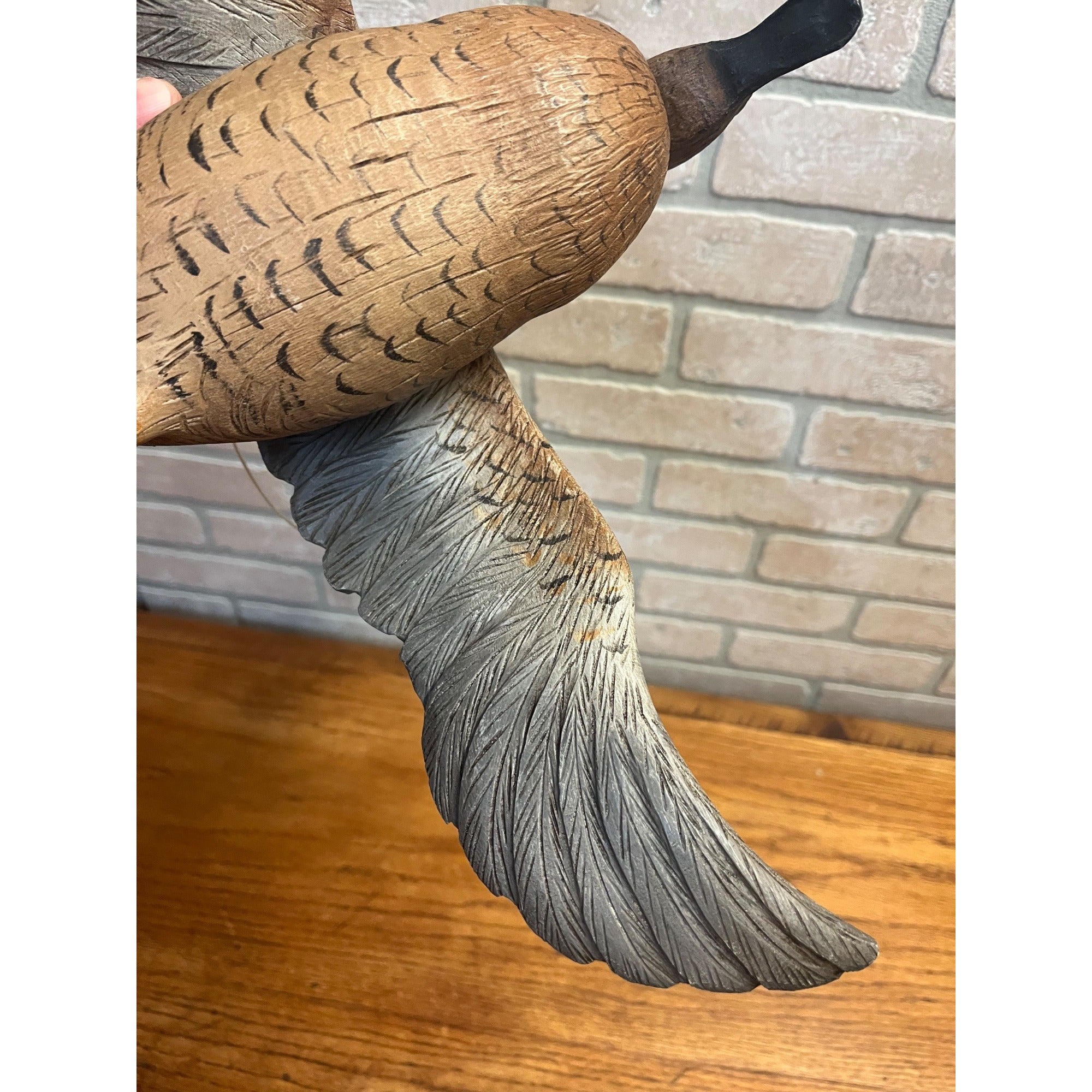 Casey Edwards Blue Wing Teal Hen in Flight Wood Carving Decoy Manitowoc