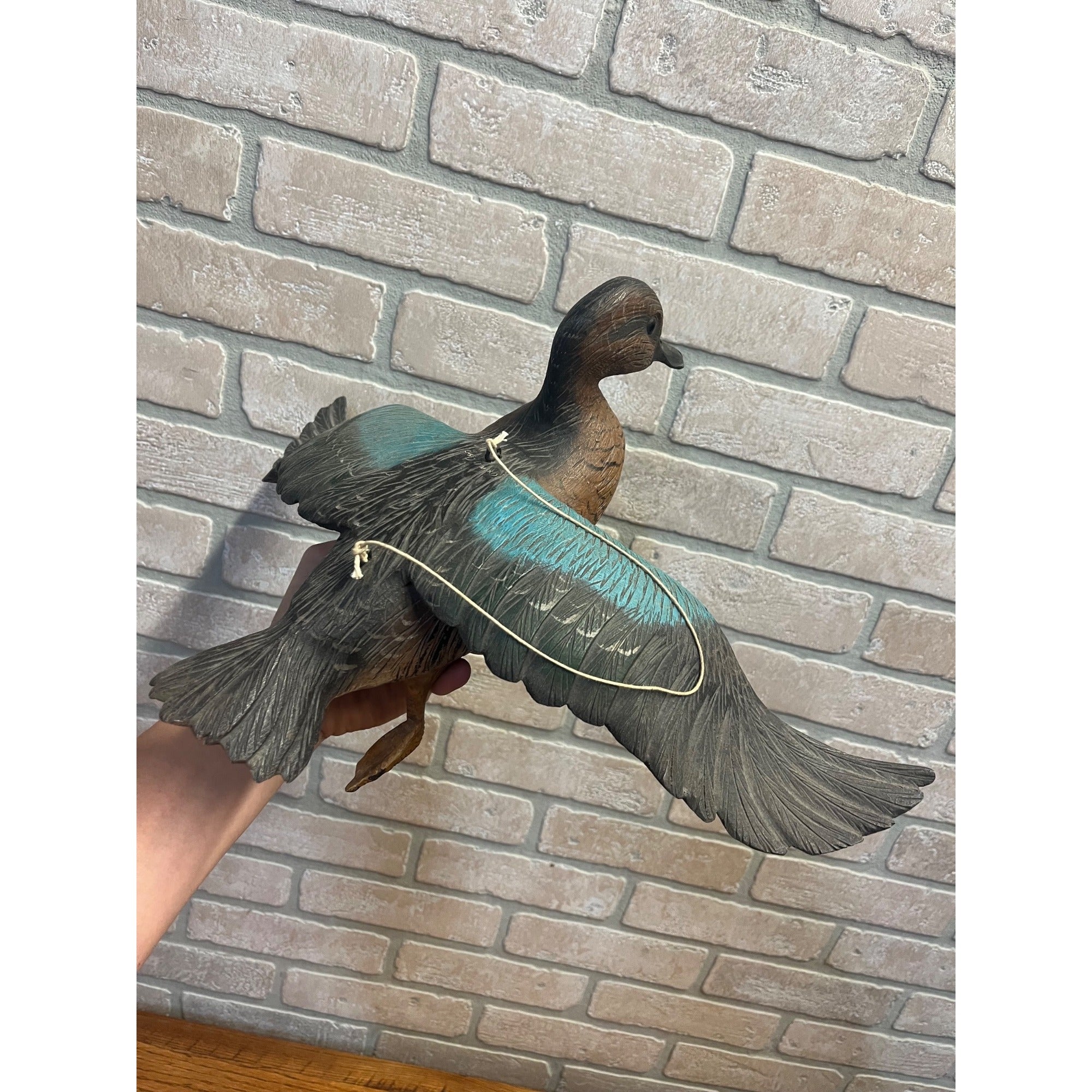 Casey Edwards Blue Wing Teal Hen in Flight Wood Carving Decoy Manitowoc