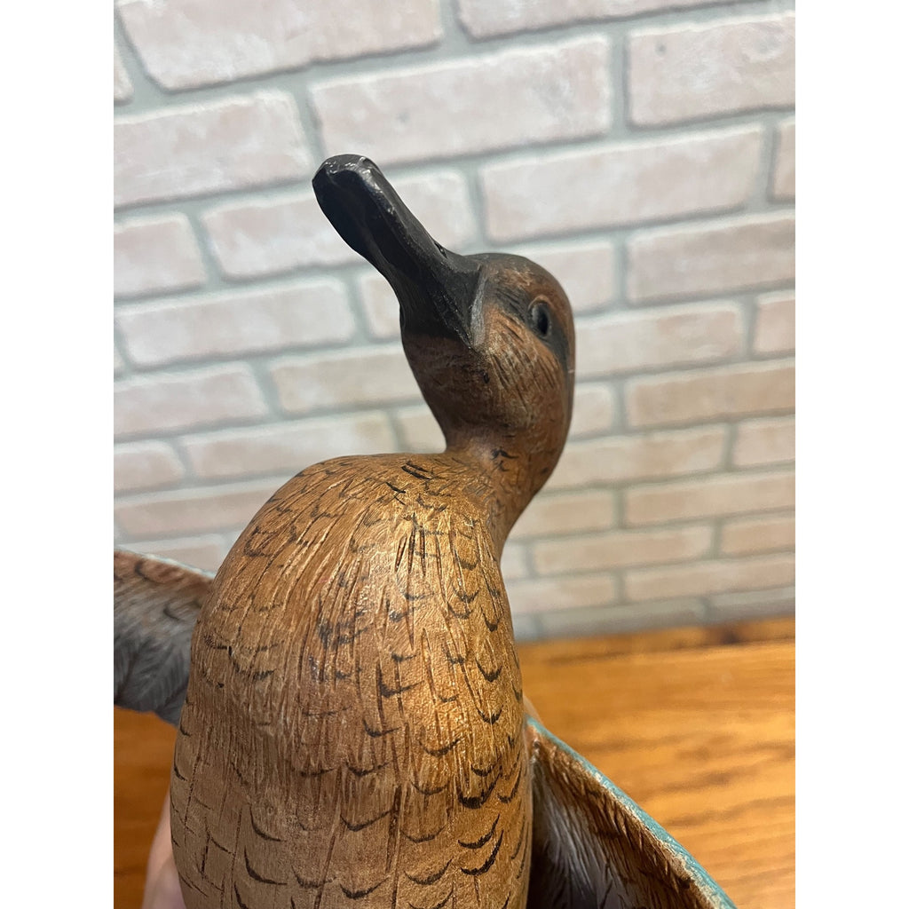 Casey Edwards Blue Wing Teal Hen in Flight Wood Carving Decoy Manitowoc