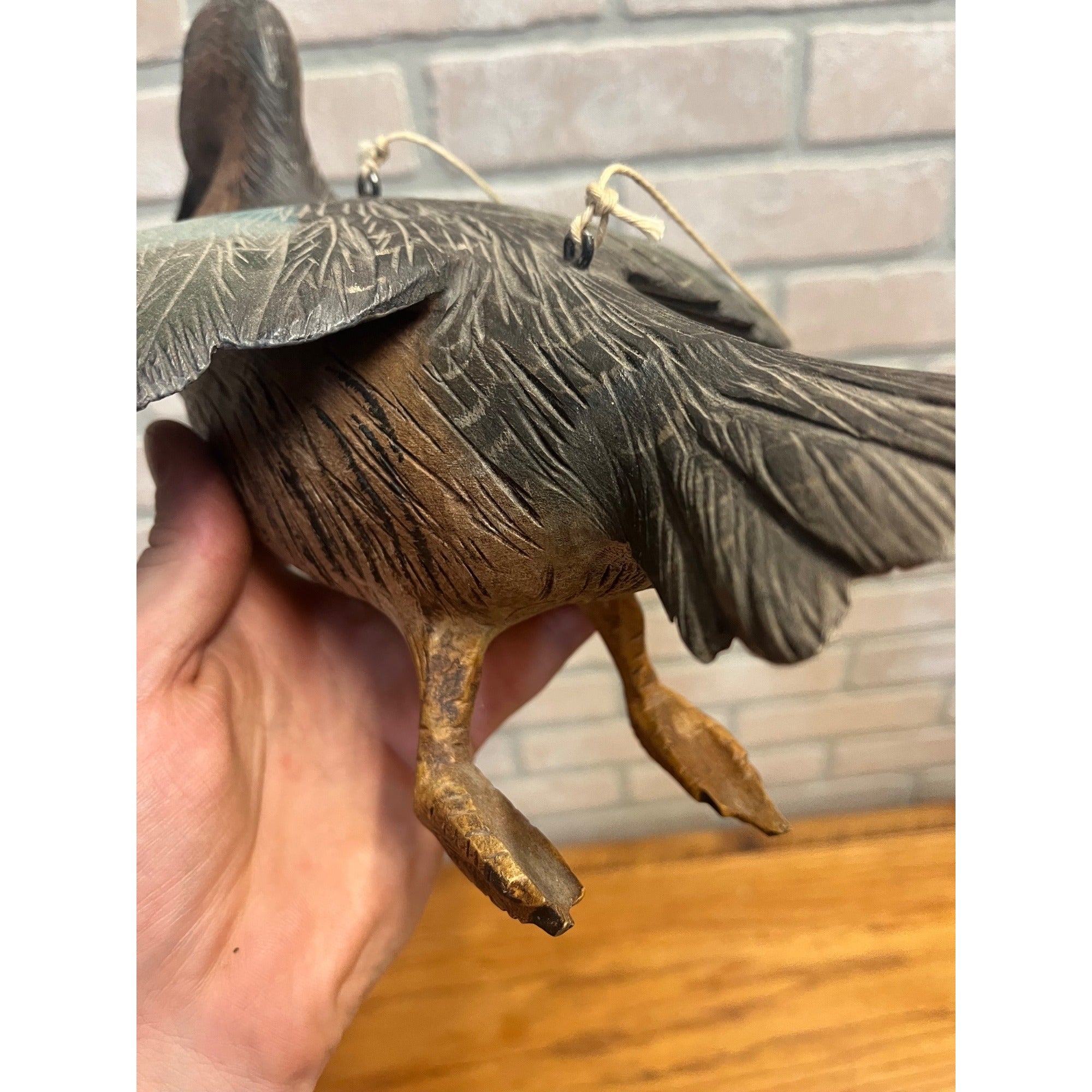 Casey Edwards Blue Wing Teal Hen in Flight Wood Carving Decoy Manitowoc