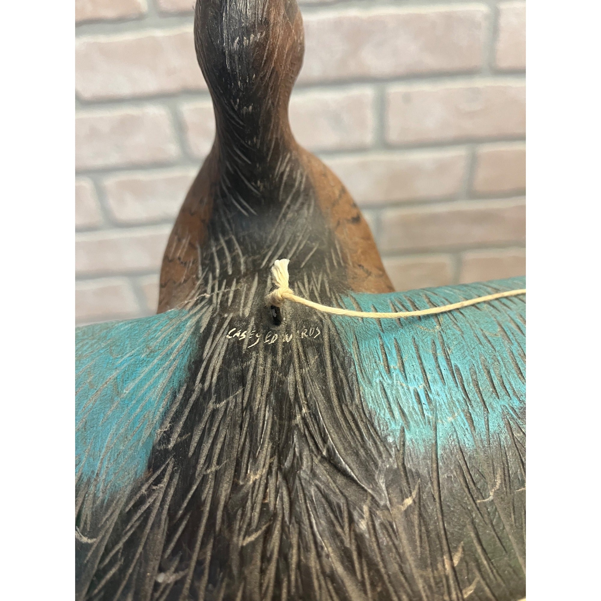 Casey Edwards Blue Wing Teal Hen in Flight Wood Carving Decoy Manitowoc