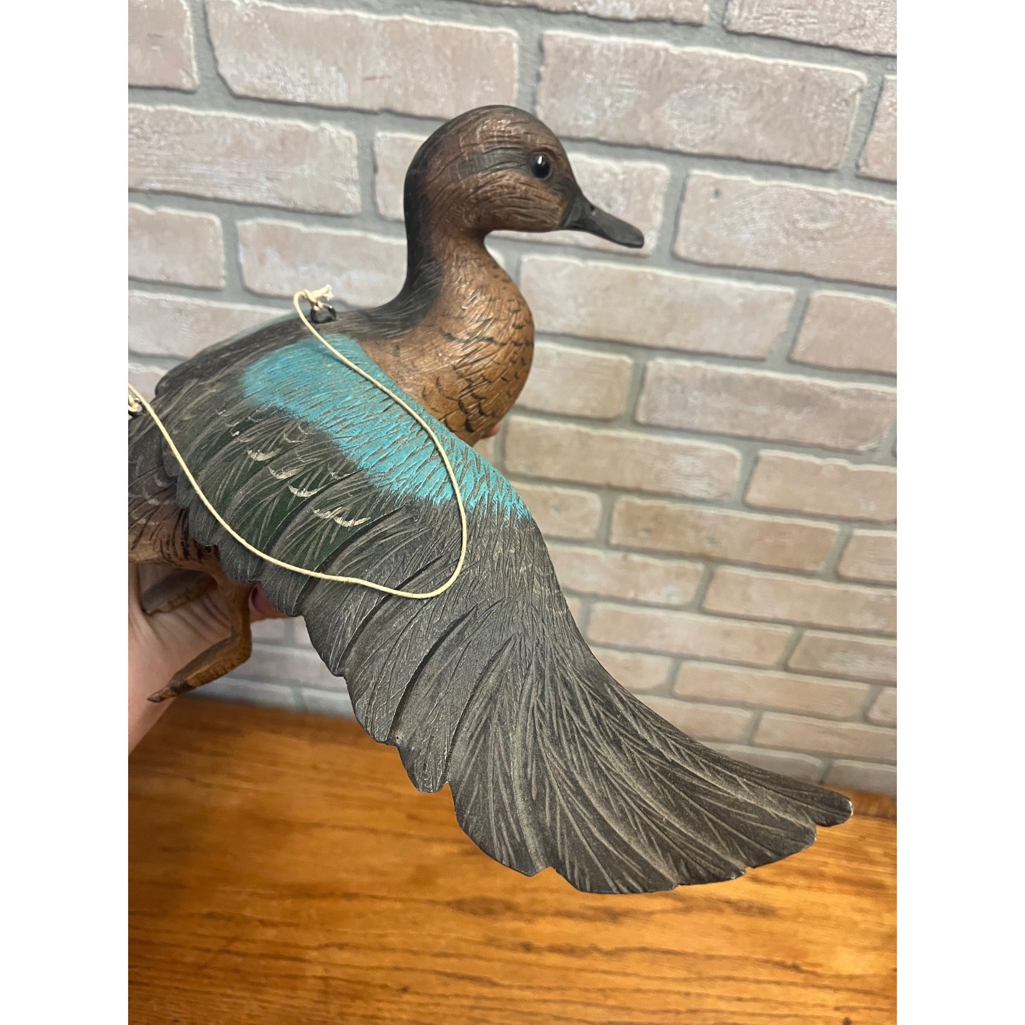 Casey Edwards Blue Wing Teal Hen in Flight Wood Carving Decoy Manitowoc