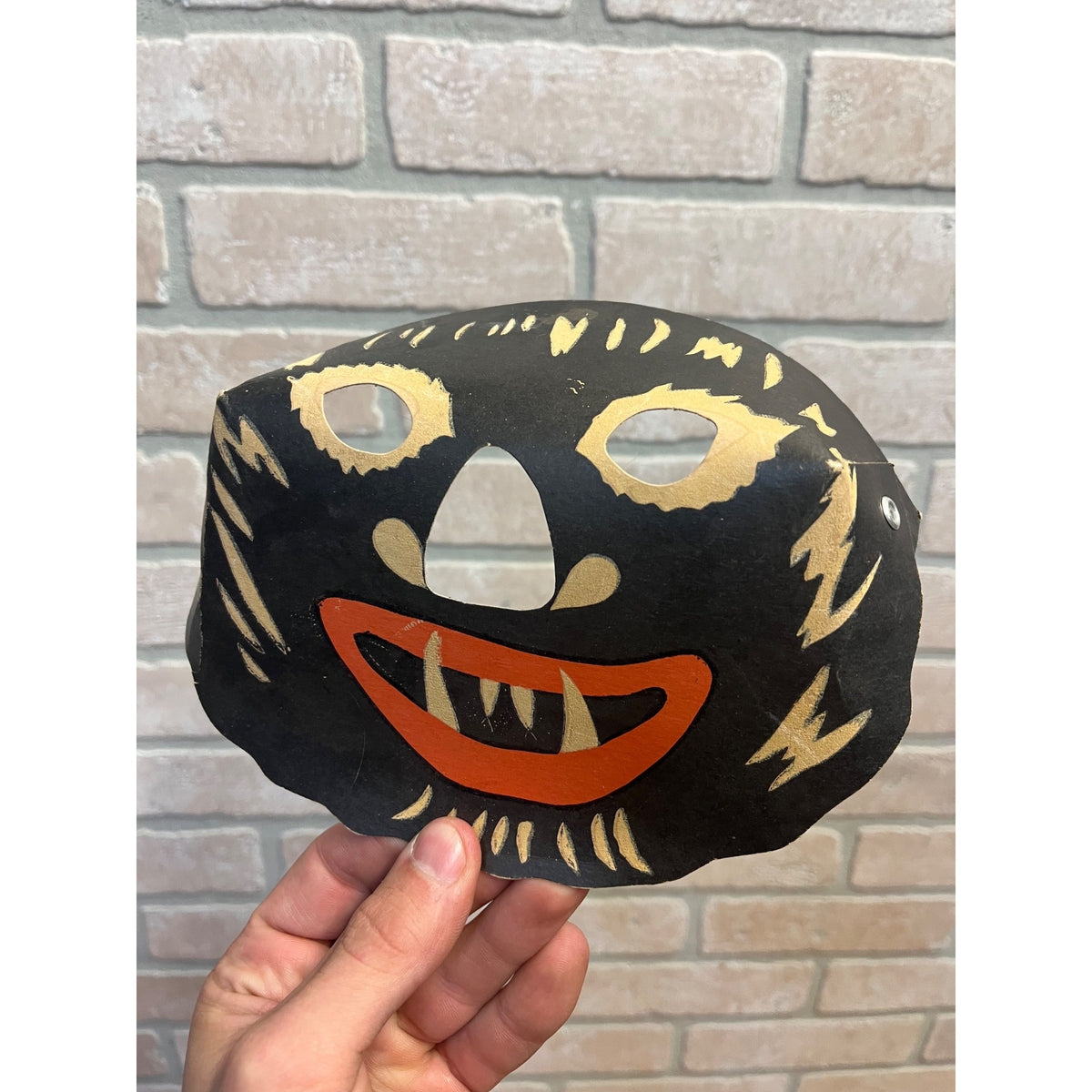 Vintage 1940s Halloween Scary Black Cat Cardboard Party Mask