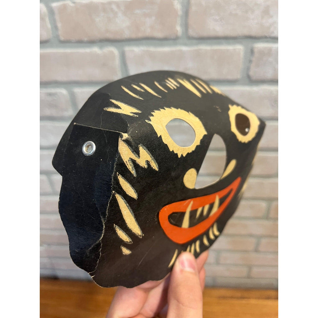 Vintage 1940s Halloween Scary Black Cat Cardboard Party Mask