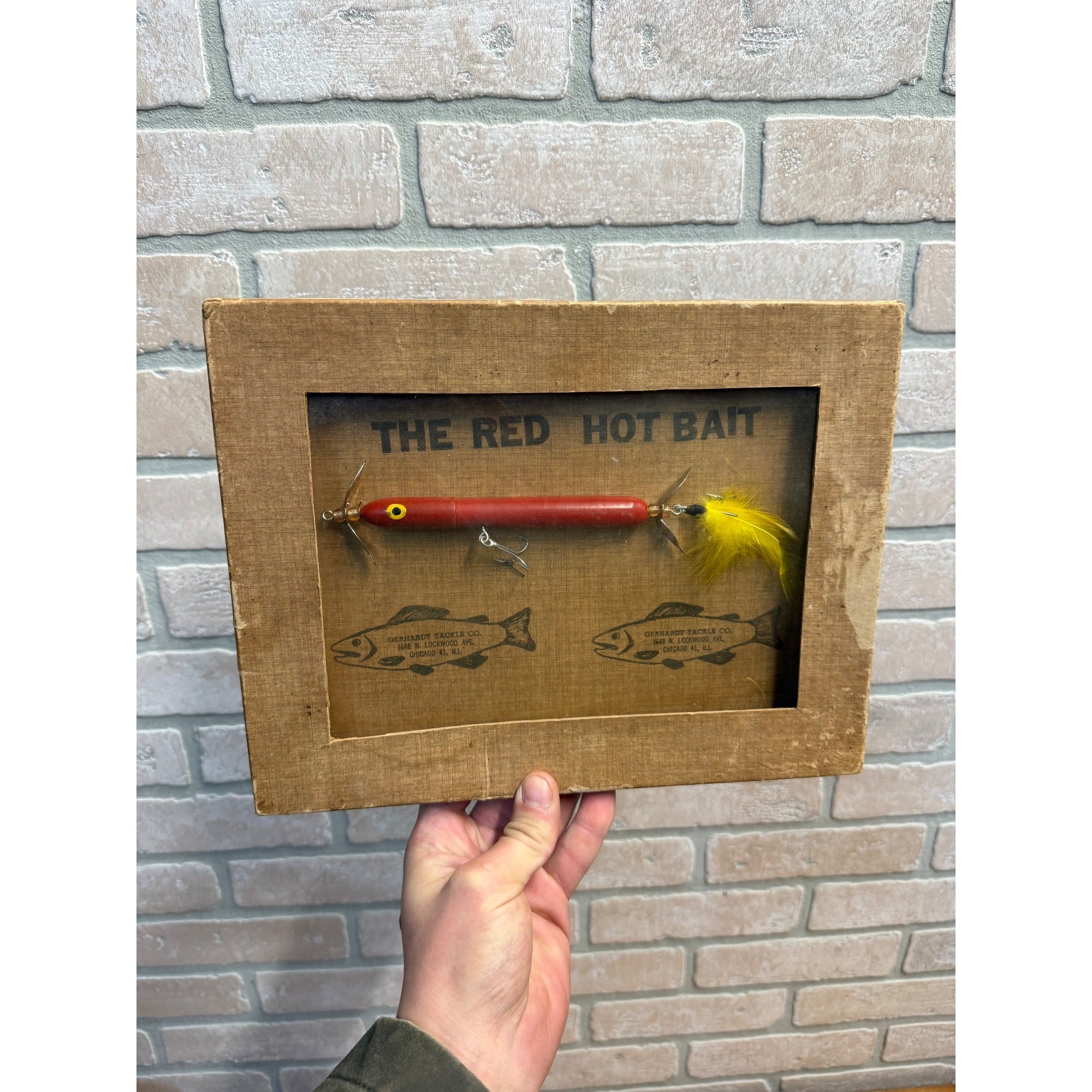 Vintage Red Hot Bait Gerhardt Tackle Co. Advertising Fishing Store Display Sign